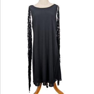 Simon Chang Black Shift Dress Size 12 Sequin Cocktail Festive Holiday